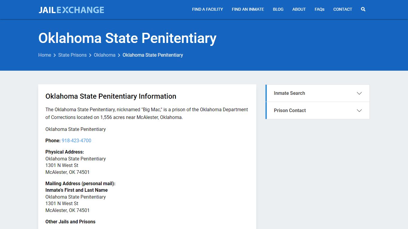 Oklahoma State Penitentiary Inmate Search, OK - Jail Exchange